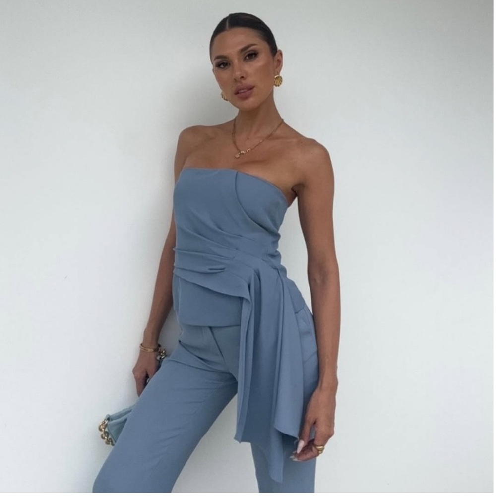 Zara Blue Strapless Crop Top - Picture 2 of 16
